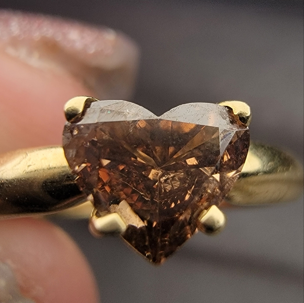 Natural heart shaped brown diamond engagement ring 14k solid yellow gold